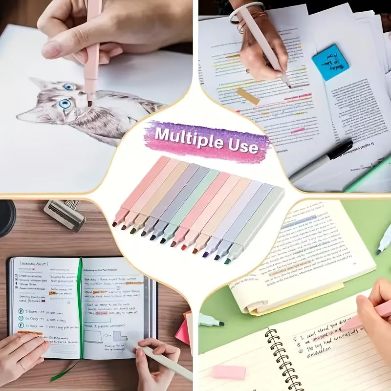 12pcs Pastel Highlighter Markers - Chisel Tip, No Bleed & Smear, Perfect for Journaling