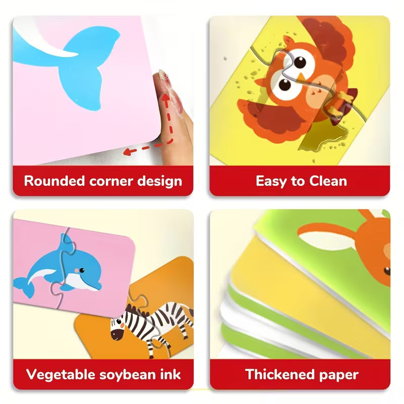 16/32/48pcs Educational Jigsaw Puzzles with Animals, Vehicles, Fruits & Vegetables - Colorful Matching Puzzles for Early Learning, Cognitive Development